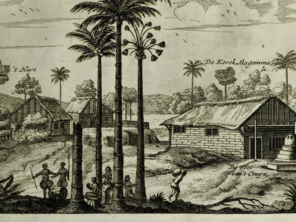An illustration from Naauwkeurige beschryvinge van Malabar en Choromandel, der zelver aangrenzende ryken, en het machtige eyland Ceylon : nevens een omstandige en grondigh doorzochte ontdekking en wederlegginge van de afgoderye der Oost-Indische heydenen ..., 1672, leaf 525