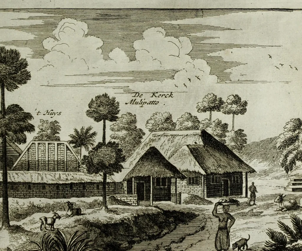 An illustration from Naauwkeurige beschryvinge van Malabar en Choromandel, der zelver aangrenzende ryken, en het machtige eyland Ceylon : nevens een omstandige en grondigh doorzochte ontdekking en wederlegginge van de afgoderye der Oost-Indische heydenen ..., 1672, leaf 525