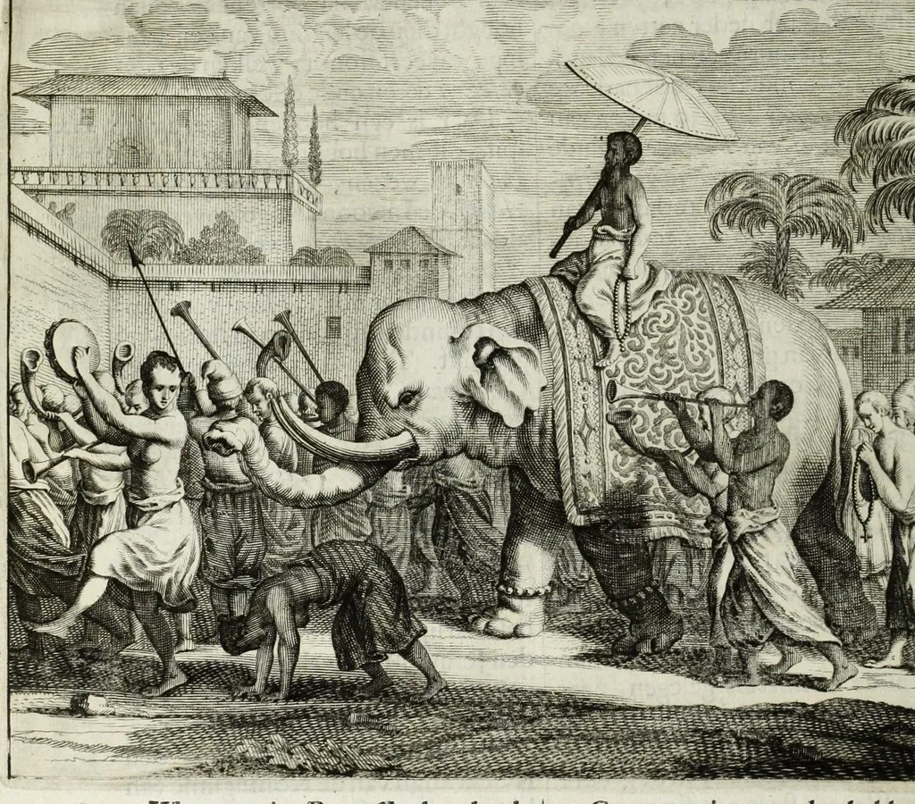 An illustration from Naauwkeurige beschryvinge van Malabar en Choromandel, der zelver aangrenzende ryken, en het machtige eyland Ceylon : nevens een omstandige en grondigh doorzochte ontdekking en wederlegginge van de afgoderye der Oost-Indische heydenen ..., 1672, leaf 552