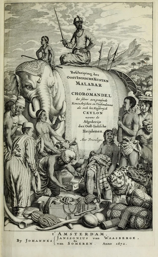 An illustration from Naauwkeurige beschryvinge van Malabar en Choromandel, der zelver aangrenzende ryken, en het machtige eyland Ceylon : nevens een omstandige en grondigh doorzochte ontdekking en wederlegginge van de afgoderye der Oost-Indische heydenen ..., 1672, leaf 7