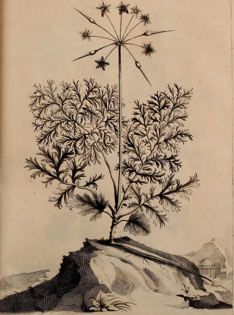 An illustration from Naauwkeurige beschryving der aardgewassen, waar in de veelerley aart en bijzondere eigenschappen der boomen, heesters, kruyden, bloemen, met haare vrugten, zaden, wortelen en bollen, neevens derzelver waare voort-teeling, gelukkige aanwinning, en heylzaame genees-krachten ... beschreeven worden;, 1696, leaf 676
