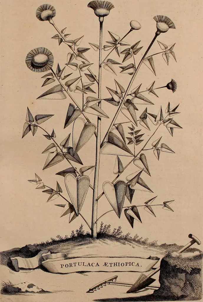 An illustration from Naauwkeurige beschryving der aardgewassen, waar in de veelerley aart en bijzondere eigenschappen der boomen, heesters, kruyden, bloemen, met haare vrugten, zaden, wortelen en bollen, neevens derzelver waare voort-teeling, gelukkige aanwinning, en heylzaame genees-krachten ... beschreeven worden;, 1696, leaf 702