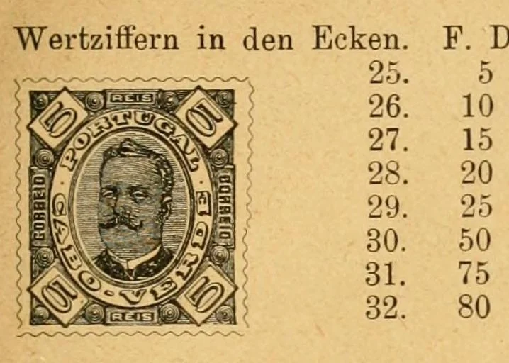 An illustration from Nachtrag zum I. Bande von Dr. Moschkau's Handbuch für Postmarken-Sammler, 1896, leaf 73