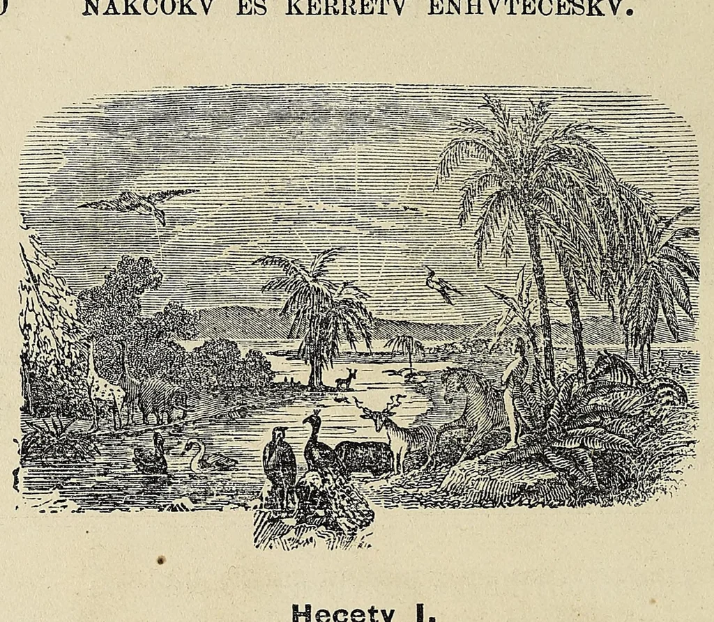 An illustration from Nakcokv es kerretv enhvteceskv. Muskokee or Creek first reader, 1875, leaf 26