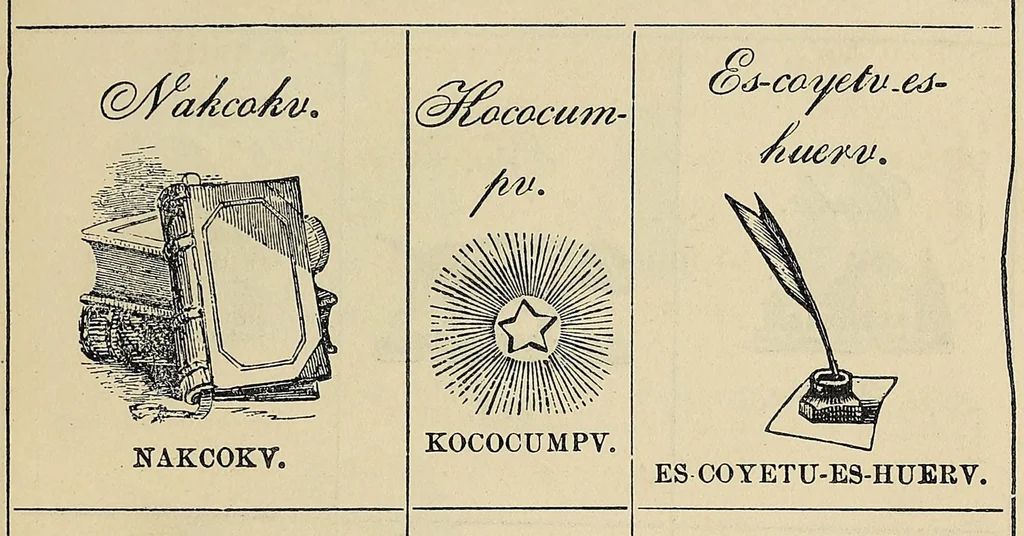 An illustration from Nakcokv es kerretv enhvtecskv = Muskokee or Creek first reader, 1882, leaf 19
