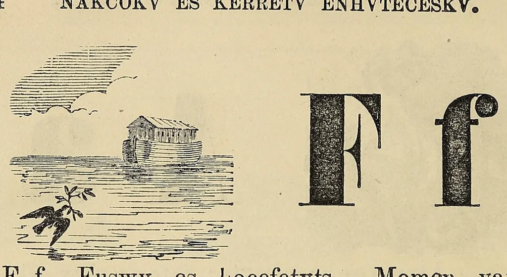 An illustration from Nakcokv es kerretv enhvtecskv = Muskokee or Creek first reader, 1882, leaf 22