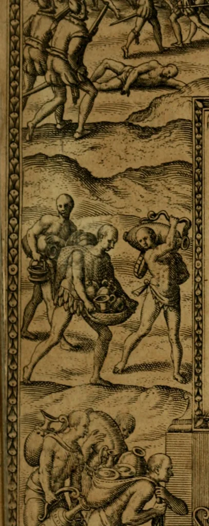 An illustration from Narratio regionum indicarum per Hispanos quosdam devastatarum verissima, 1614, leaf 4