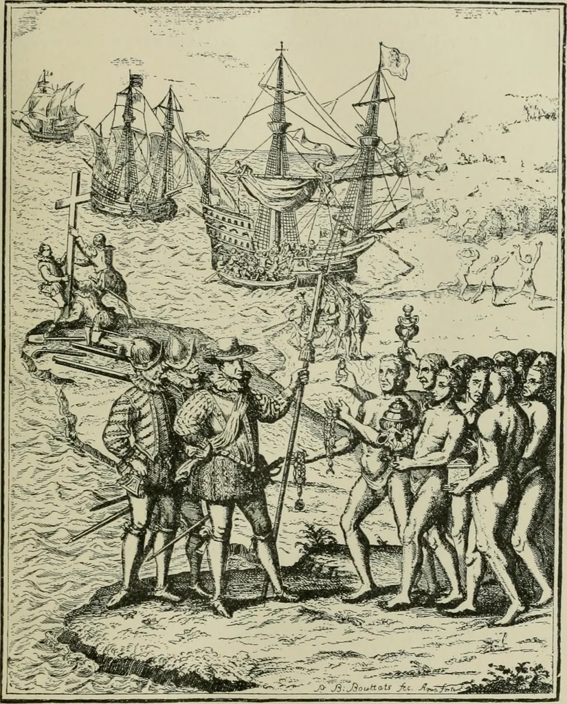 An illustration from Narrative and critical history of America, 1884, leaf 38
