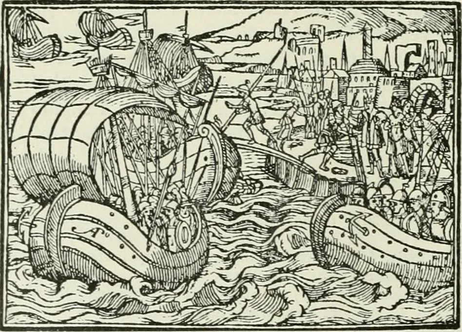 An illustration from Narrative and critical history of America, 1884, leaf 543