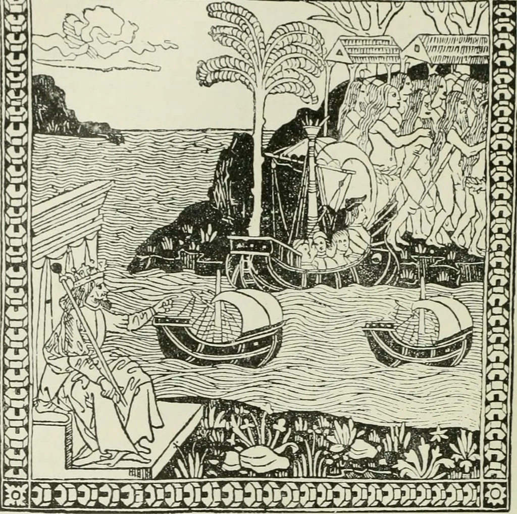 An illustration from Narrative and critical history of America, 1884, leaf 77