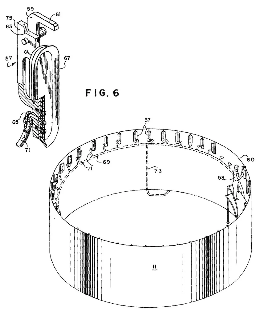 An illustration from Segmented back-up bar Patent, 1966, leaf 2
