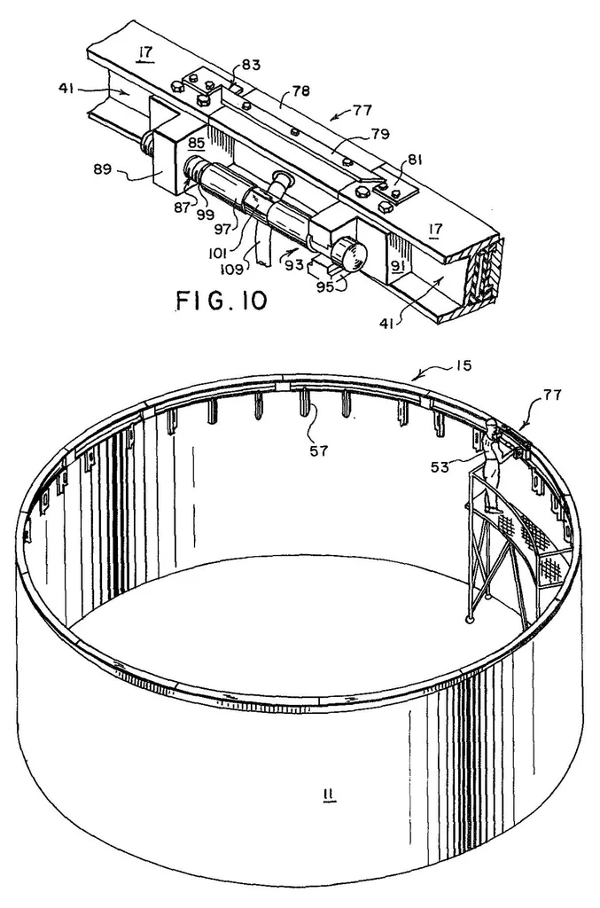 An illustration from Segmented back-up bar Patent, 1966, leaf 4