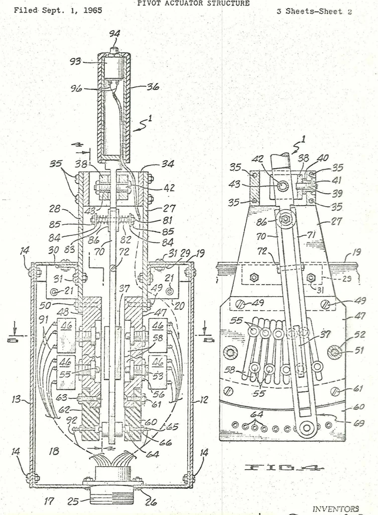 An illustration from Multiple circuit switch apparatus with improved pivot actuator structure Patent, 1966, leaf 2