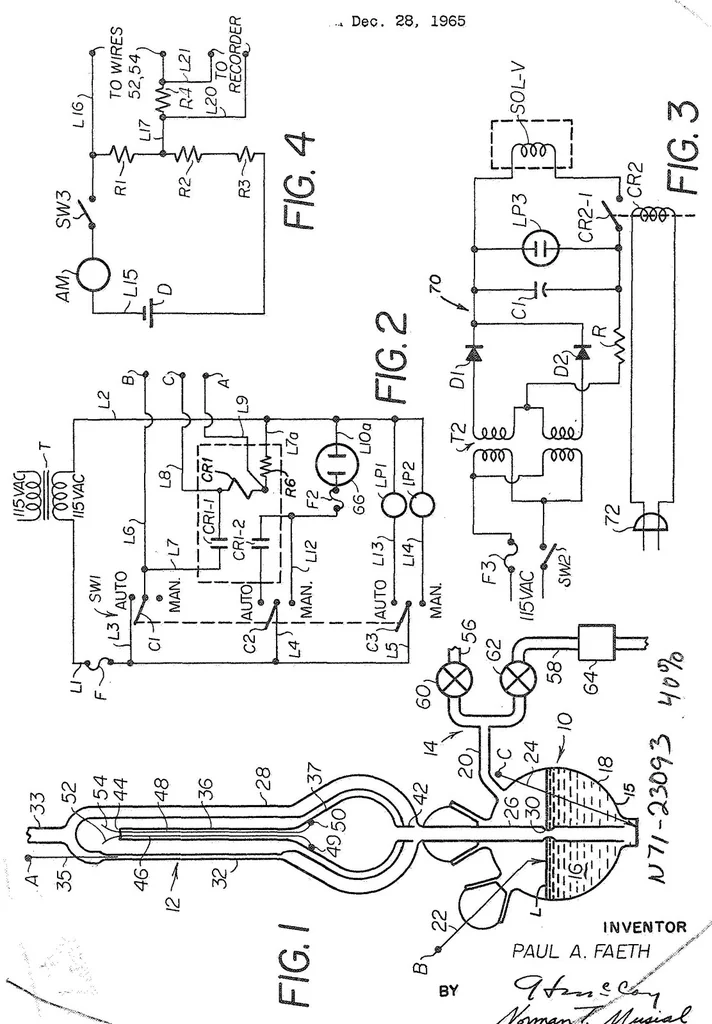 An illustration from Automatic recording McLeod gauge Patent, 1968, leaf 1