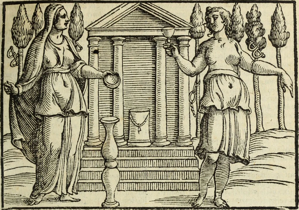 An illustration from Natalis Comitis Mythologiae, siue, Explicationis fabularum libri decem; in quibvs omnia prope naturalis et moralis philosophiae dogmata in veterum fabulis contenta fuisse perspicuè demonstratur, 1616, leaf 122