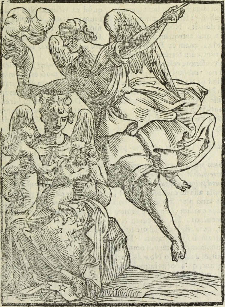 An illustration from Natalis Comitis Mythologiae, siue, Explicationis fabularum libri decem; in quibvs omnia prope naturalis et moralis philosophiae dogmata in veterum fabulis contenta fuisse perspicuè demonstratur, 1616, leaf 168