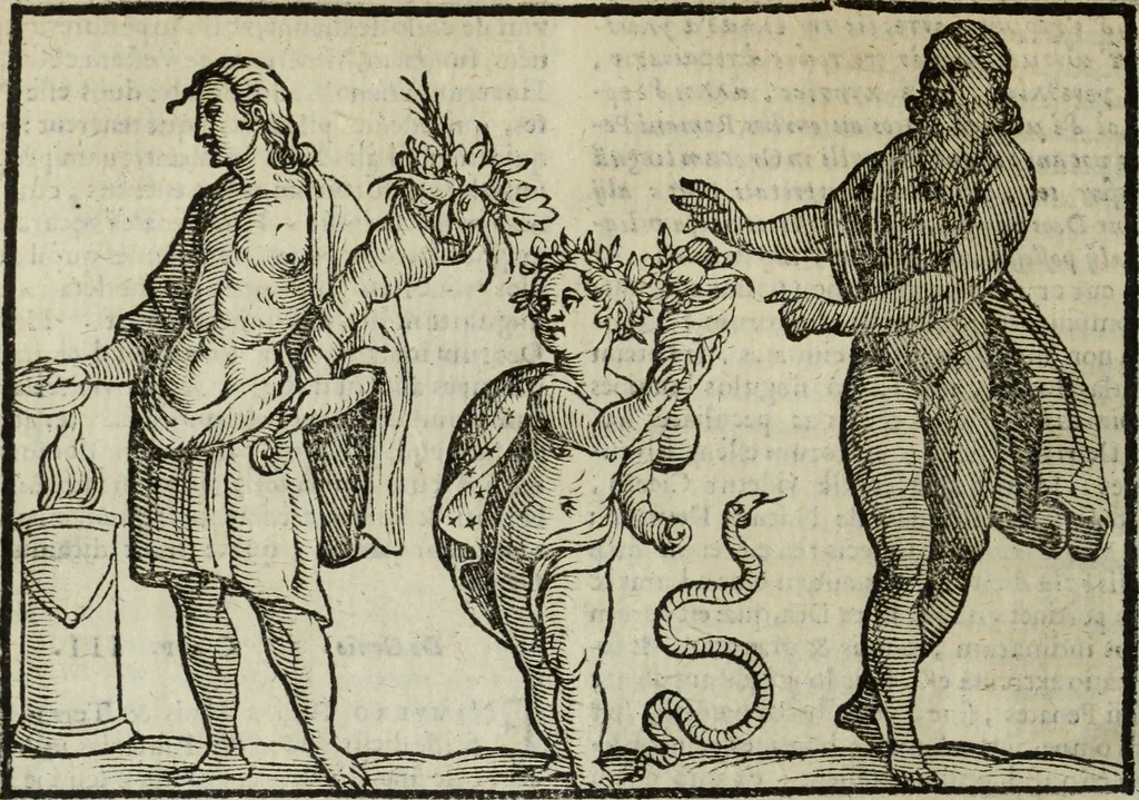 An illustration from Natalis Comitis Mythologiae, siue, Explicationis fabularum libri decem; in quibvs omnia prope naturalis et moralis philosophiae dogmata in veterum fabulis contenta fuisse perspicuè demonstratur, 1616, leaf 203