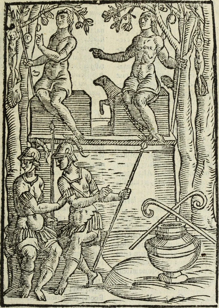 An illustration from Natalis Comitis Mythologiae, siue, Explicationis fabularum libri decem; in quibvs omnia prope naturalis et moralis philosophiae dogmata in veterum fabulis contenta fuisse perspicuè demonstratur, 1616, leaf 204