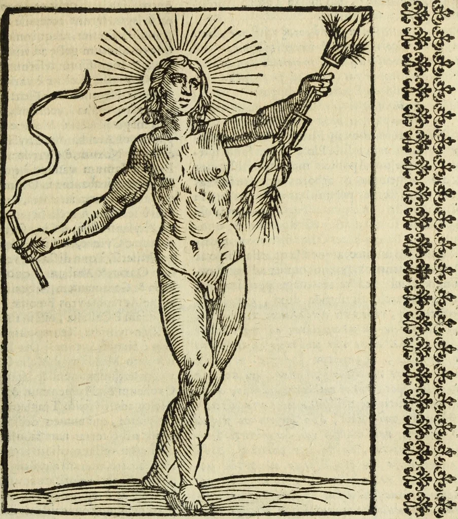 An illustration from Natalis Comitis Mythologiae, siue, Explicationis fabularum libri decem; in quibvs omnia prope naturalis et moralis philosophiae dogmata in veterum fabulis contenta fuisse perspicuè demonstratur, 1616, leaf 228