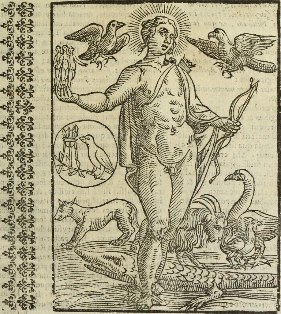 An illustration from Natalis Comitis Mythologiae, siue, Explicationis fabularum libri decem; in quibvs omnia prope naturalis et moralis philosophiae dogmata in veterum fabulis contenta fuisse perspicuè demonstratur, 1616, leaf 230