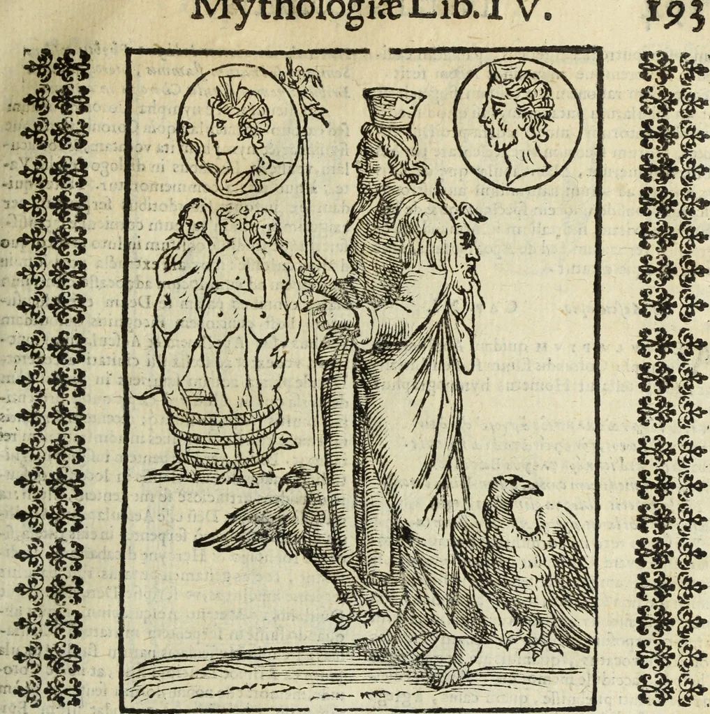 An illustration from Natalis Comitis Mythologiae, siue, Explicationis fabularum libri decem; in quibvs omnia prope naturalis et moralis philosophiae dogmata in veterum fabulis contenta fuisse perspicuè demonstratur, 1616, leaf 242