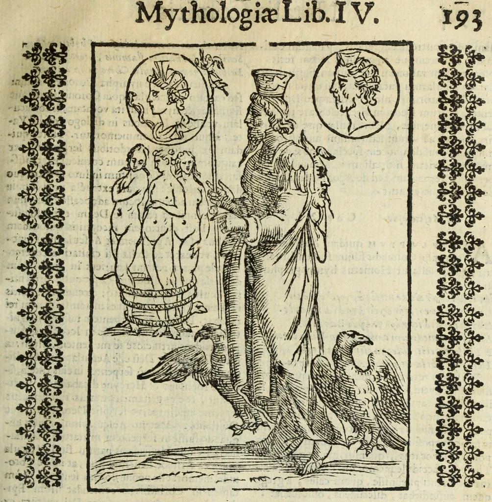 An illustration from Natalis Comitis Mythologiae, siue, Explicationis fabularum libri decem; in quibvs omnia prope naturalis et moralis philosophiae dogmata in veterum fabulis contenta fuisse perspicuè demonstratur, 1616, leaf 243