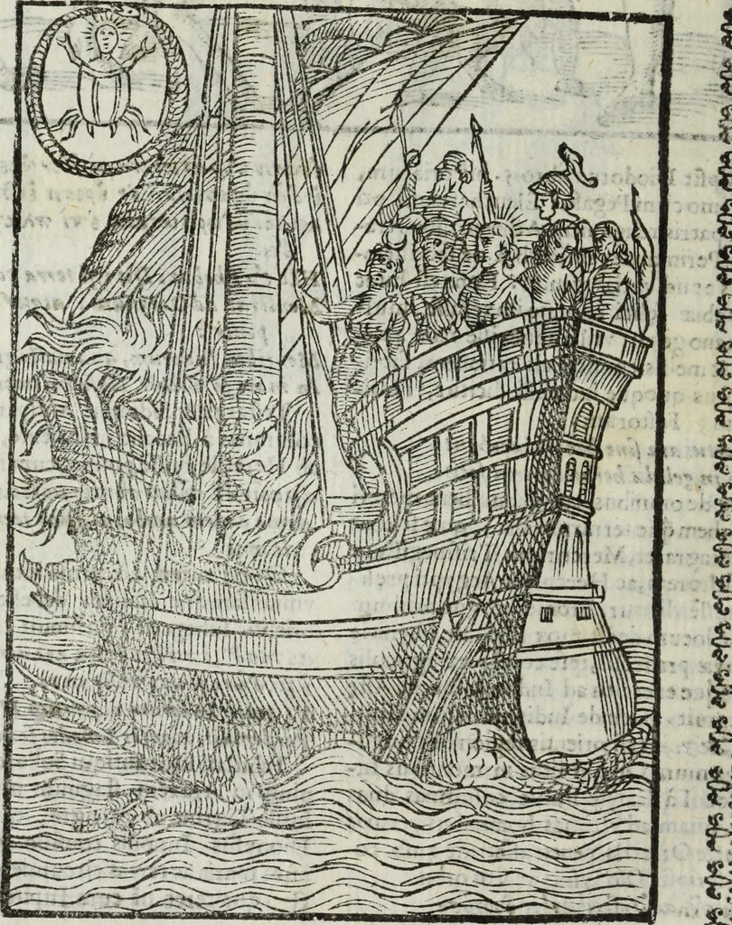An illustration from Natalis Comitis Mythologiae, siue, Explicationis fabularum libri decem; in quibvs omnia prope naturalis et moralis philosophiae dogmata in veterum fabulis contenta fuisse perspicuè demonstratur, 1616, leaf 313