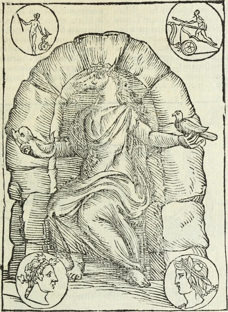An illustration from Natalis Comitis Mythologiae, siue, Explicationis fabularum libri decem; in quibvs omnia prope naturalis et moralis philosophiae dogmata in veterum fabulis contenta fuisse perspicuè demonstratur, 1616, leaf 326