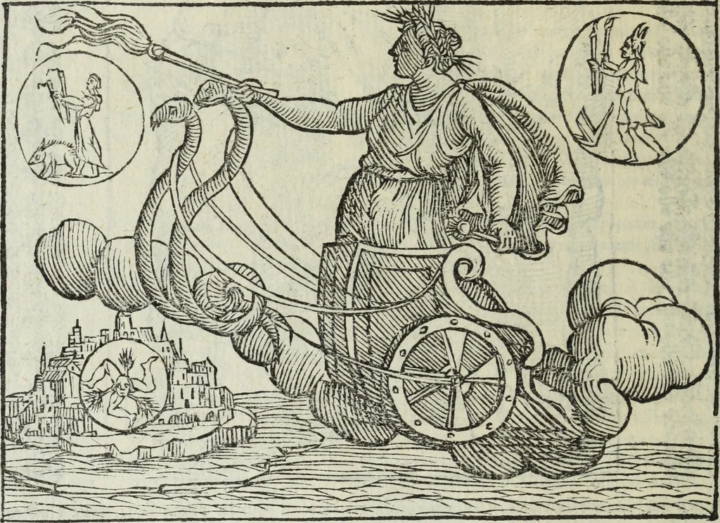 An illustration from Natalis Comitis Mythologiae, siue, Explicationis fabularum libri decem; in quibvs omnia prope naturalis et moralis philosophiae dogmata in veterum fabulis contenta fuisse perspicuè demonstratur, 1616, leaf 327