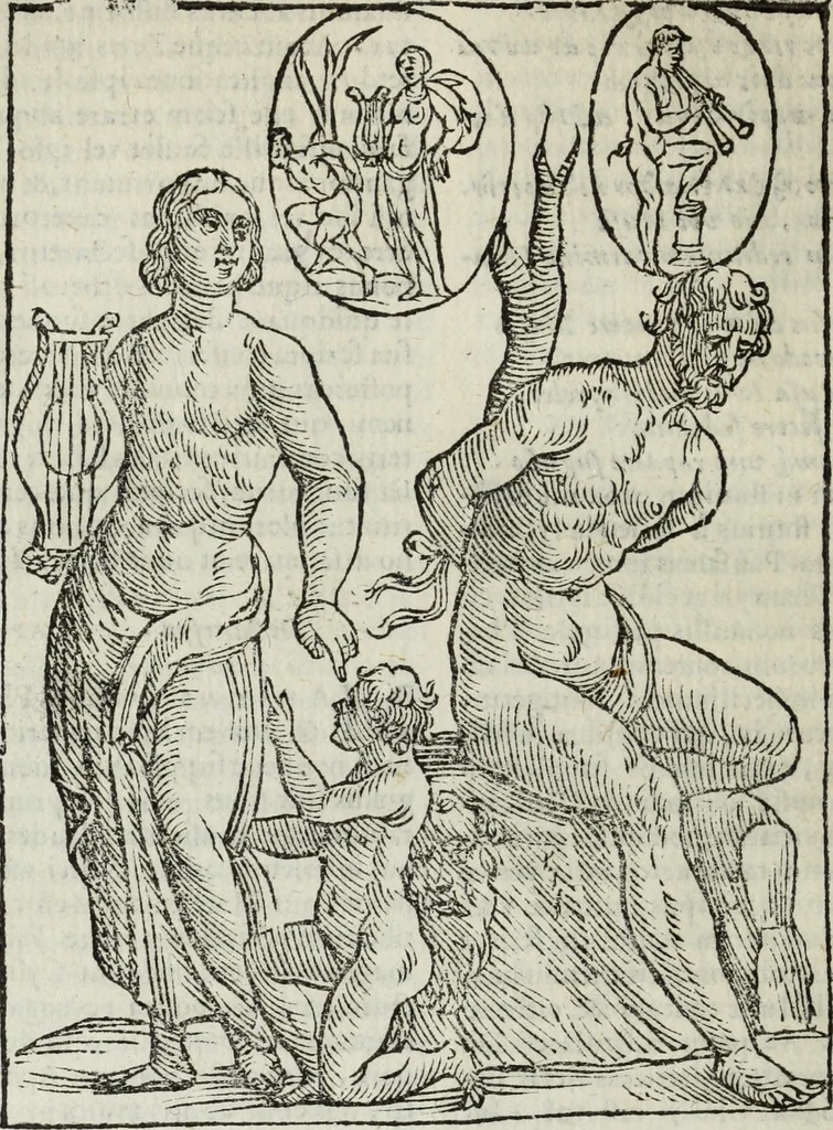 An illustration from Natalis Comitis Mythologiae, siue, Explicationis fabularum libri decem; in quibvs omnia prope naturalis et moralis philosophiae dogmata in veterum fabulis contenta fuisse perspicuè demonstratur, 1616, leaf 379