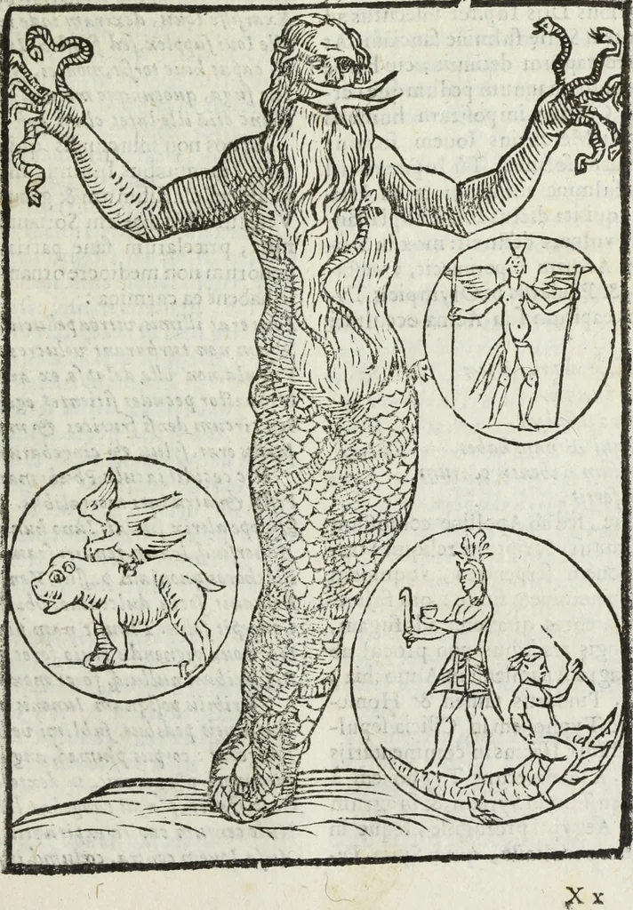 An illustration from Natalis Comitis Mythologiae, siue, Explicationis fabularum libri decem; in quibvs omnia prope naturalis et moralis philosophiae dogmata in veterum fabulis contenta fuisse perspicuè demonstratur, 1616, leaf 394
