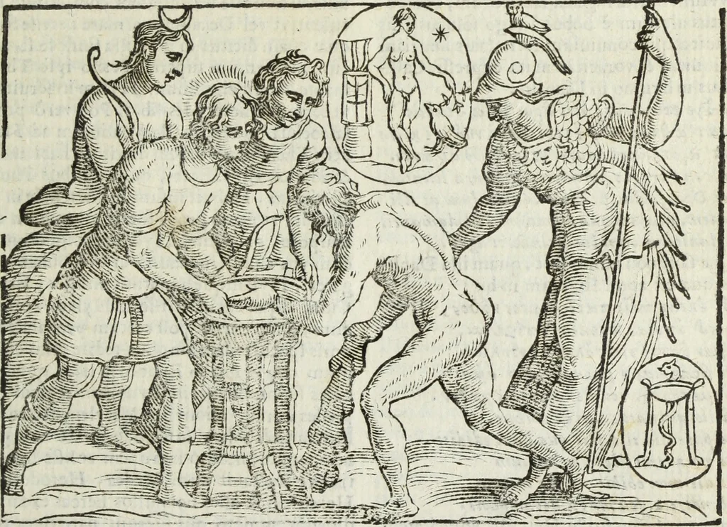 An illustration from Natalis Comitis Mythologiae, siue, Explicationis fabularum libri decem; in quibvs omnia prope naturalis et moralis philosophiae dogmata in veterum fabulis contenta fuisse perspicuè demonstratur, 1616, leaf 418