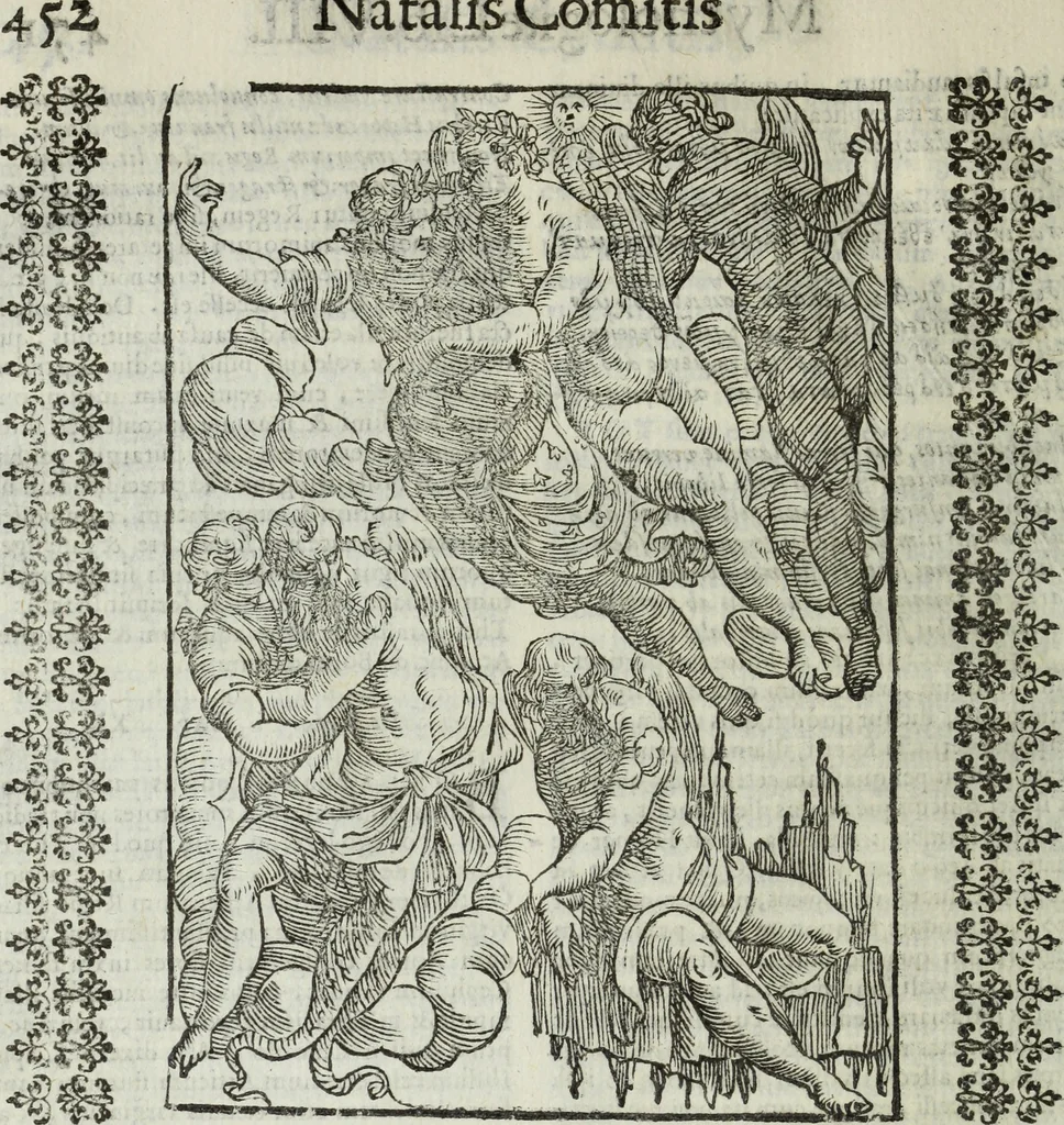 An illustration from Natalis Comitis Mythologiae, siue, Explicationis fabularum libri decem; in quibvs omnia prope naturalis et moralis philosophiae dogmata in veterum fabulis contenta fuisse perspicuè demonstratur, 1616, leaf 501