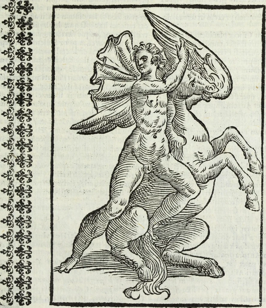 An illustration from Natalis Comitis Mythologiae, siue, Explicationis fabularum libri decem; in quibvs omnia prope naturalis et moralis philosophiae dogmata in veterum fabulis contenta fuisse perspicuè demonstratur, 1616, leaf 548