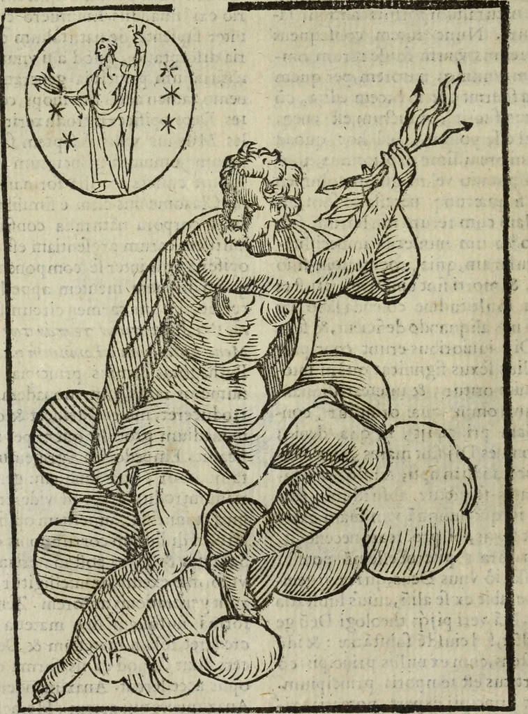 An illustration from Natalis Comitis Mythologiae, siue, Explicationis fabularum libri decem; in quibvs omnia prope naturalis et moralis philosophiae dogmata in veterum fabulis contenta fuisse perspicuè demonstratur, 1616, leaf 85