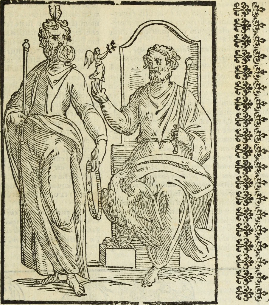 An illustration from Natalis Comitis Mythologiae, siue, Explicationis fabularum libri decem; in quibvs omnia prope naturalis et moralis philosophiae dogmata in veterum fabulis contenta fuisse perspicuè demonstratur, 1616, leaf 90