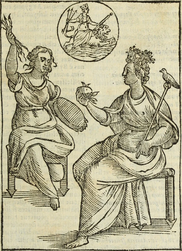 An illustration from Natalis Comitis Mythologiae, siue, Explicationis fabularum libri decem; in quibvs omnia prope naturalis et moralis philosophiae dogmata in veterum fabulis contenta fuisse perspicuè demonstratur, 1616, leaf 94