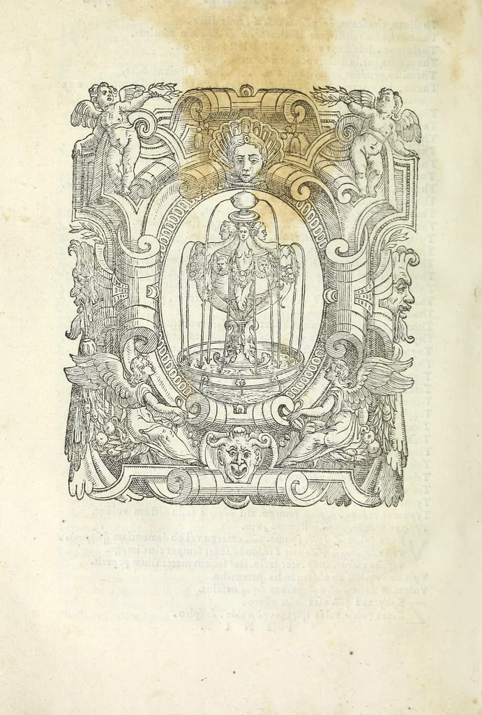 An illustration from Natalis Comitis mythologiae, siue, Explicationum fabularum libri decem : in quibus omnia prope naturalis & moralis philosophi[ae] dogmata sub antiquorum fabulis contenta suisse demonstratur : cum locupletissimis indicibus eorum scriptorum, qui in his libris citantur, rerumq́ue notabilium, & multorum nominum ad fabulas pertinentium explicationibus : opus non tantum humanarum, sed etiam sacrarum literarum & philosophiae studiosis perutile, ac propè necessarium : cum priuilegio, 1568, leaf 682