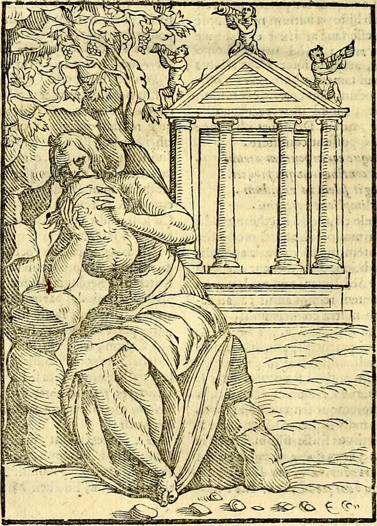 An illustration from Natalis Comitis Mythologiae sive Explicationis fabvlarvm libri decem, in qvibvs omnia prope natvralis et moralis philosophiæ dogmata in veterum fabulis contenta fuisse perspicuè demonstratur, 1616, leaf 103