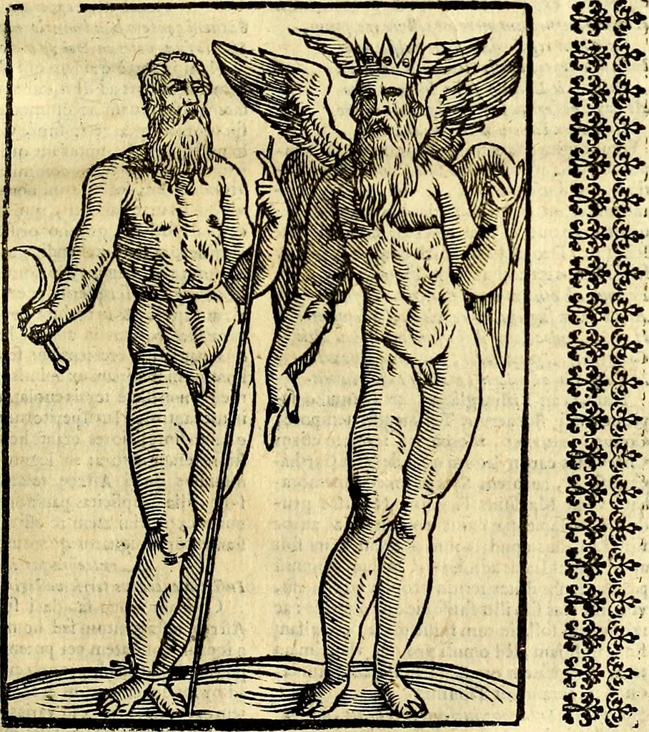 An illustration from Natalis Comitis Mythologiae sive Explicationis fabvlarvm libri decem, in qvibvs omnia prope natvralis et moralis philosophiæ dogmata in veterum fabulis contenta fuisse perspicuè demonstratur, 1616, leaf 104