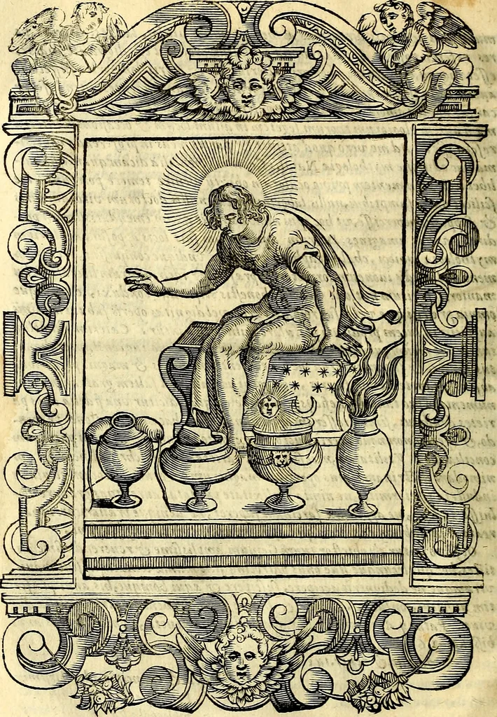 An illustration from Natalis Comitis Mythologiae sive Explicationis fabvlarvm libri decem, in qvibvs omnia prope natvralis et moralis philosophiæ dogmata in veterum fabulis contenta fuisse perspicuè demonstratur, 1616, leaf 11