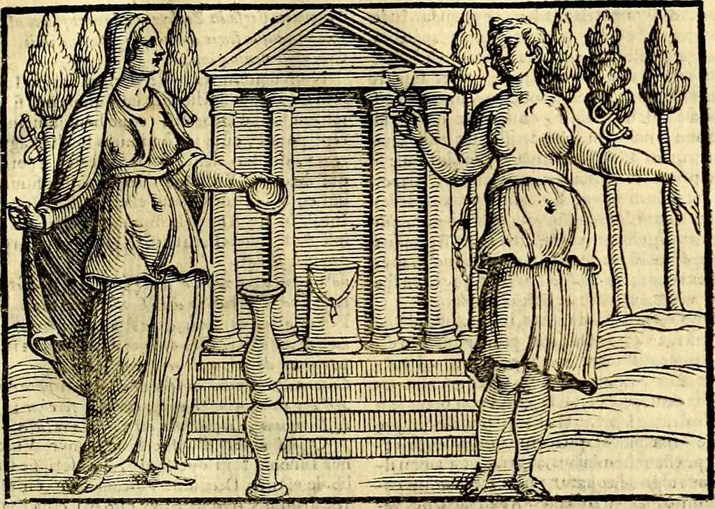 An illustration from Natalis Comitis Mythologiae sive Explicationis fabvlarvm libri decem, in qvibvs omnia prope natvralis et moralis philosophiæ dogmata in veterum fabulis contenta fuisse perspicuè demonstratur, 1616, leaf 120