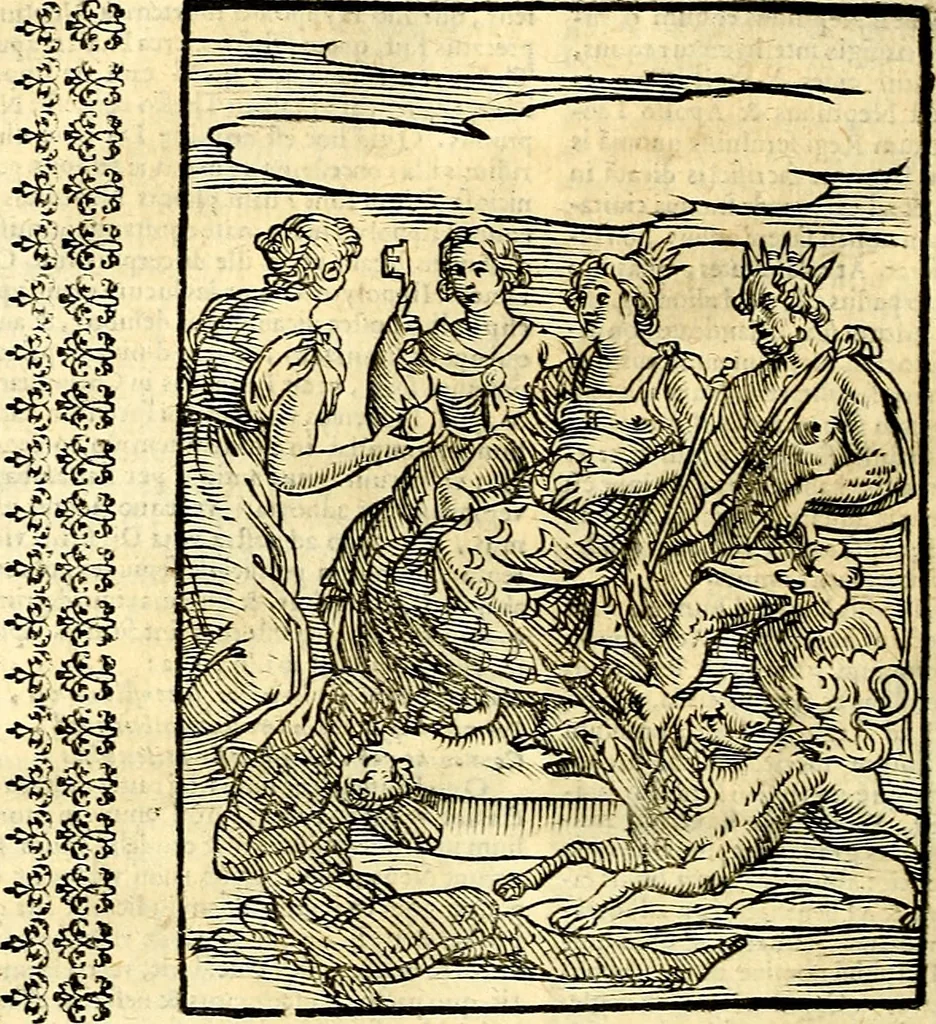 An illustration from Natalis Comitis Mythologiae sive Explicationis fabvlarvm libri decem, in qvibvs omnia prope natvralis et moralis philosophiæ dogmata in veterum fabulis contenta fuisse perspicuè demonstratur, 1616, leaf 137