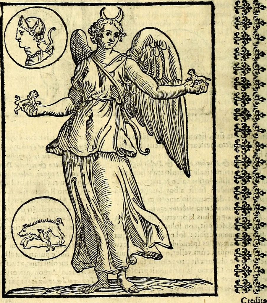 An illustration from Natalis Comitis Mythologiae sive Explicationis fabvlarvm libri decem, in qvibvs omnia prope natvralis et moralis philosophiæ dogmata in veterum fabulis contenta fuisse perspicuè demonstratur, 1616, leaf 179