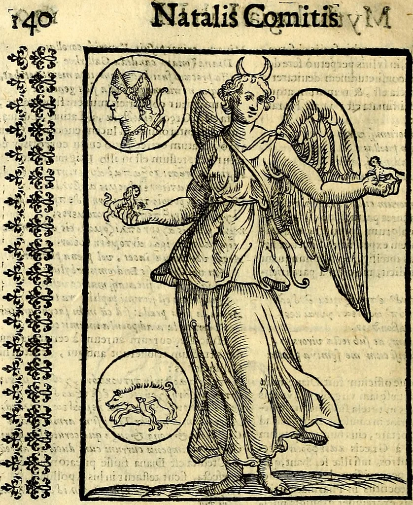 An illustration from Natalis Comitis Mythologiae sive Explicationis fabvlarvm libri decem, in qvibvs omnia prope natvralis et moralis philosophiæ dogmata in veterum fabulis contenta fuisse perspicuè demonstratur, 1616, leaf 187