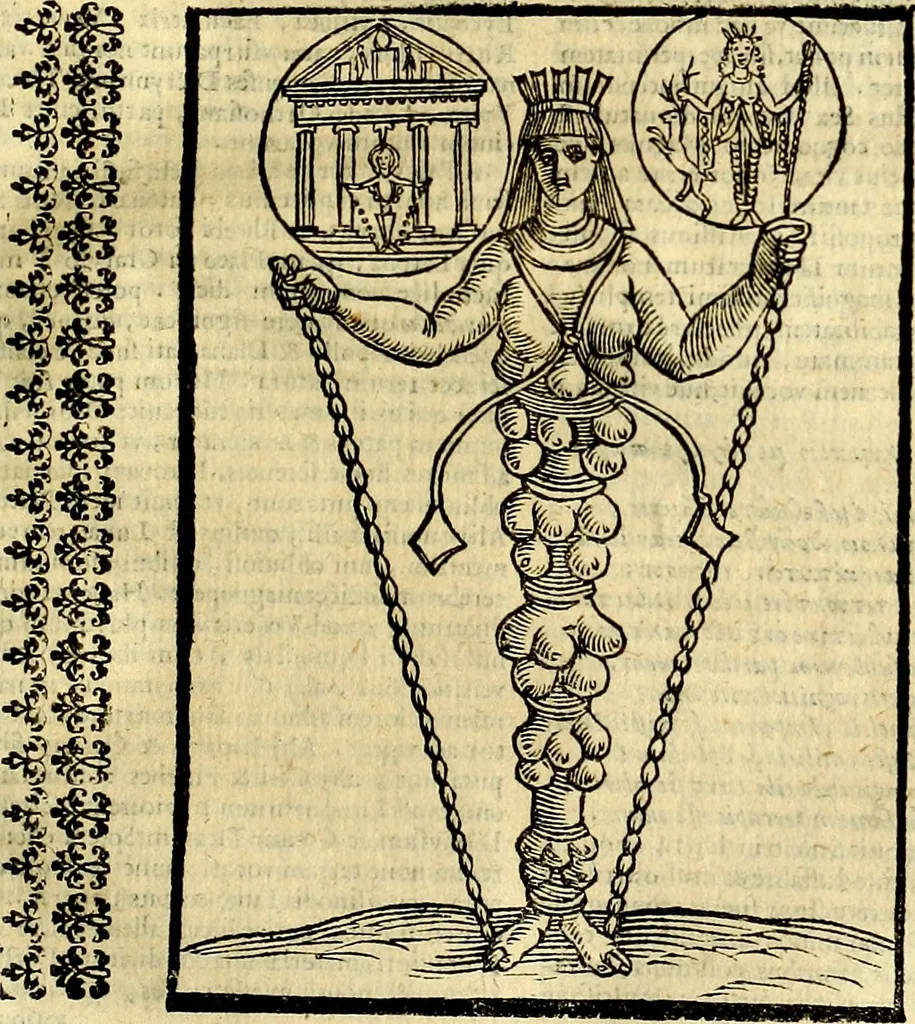 An illustration from Natalis Comitis Mythologiae sive Explicationis fabvlarvm libri decem, in qvibvs omnia prope natvralis et moralis philosophiæ dogmata in veterum fabulis contenta fuisse perspicuè demonstratur, 1616, leaf 188