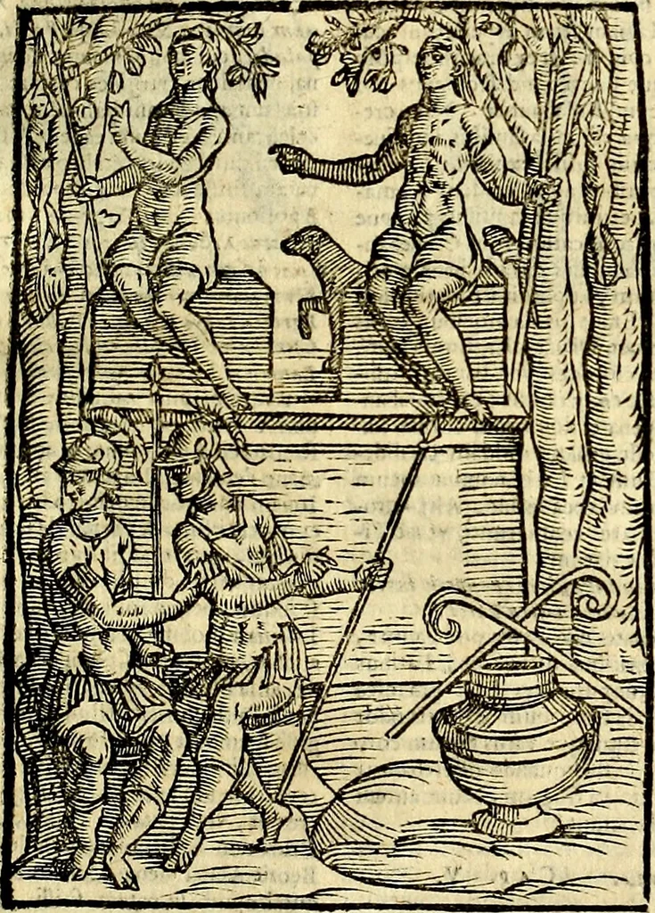 An illustration from Natalis Comitis Mythologiae sive Explicationis fabvlarvm libri decem, in qvibvs omnia prope natvralis et moralis philosophiæ dogmata in veterum fabulis contenta fuisse perspicuè demonstratur, 1616, leaf 202