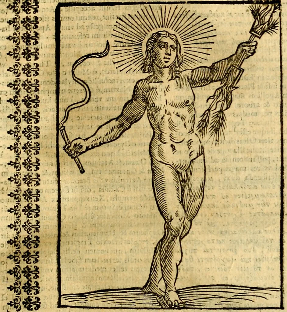An illustration from Natalis Comitis Mythologiae sive Explicationis fabvlarvm libri decem, in qvibvs omnia prope natvralis et moralis philosophiæ dogmata in veterum fabulis contenta fuisse perspicuè demonstratur, 1616, leaf 226