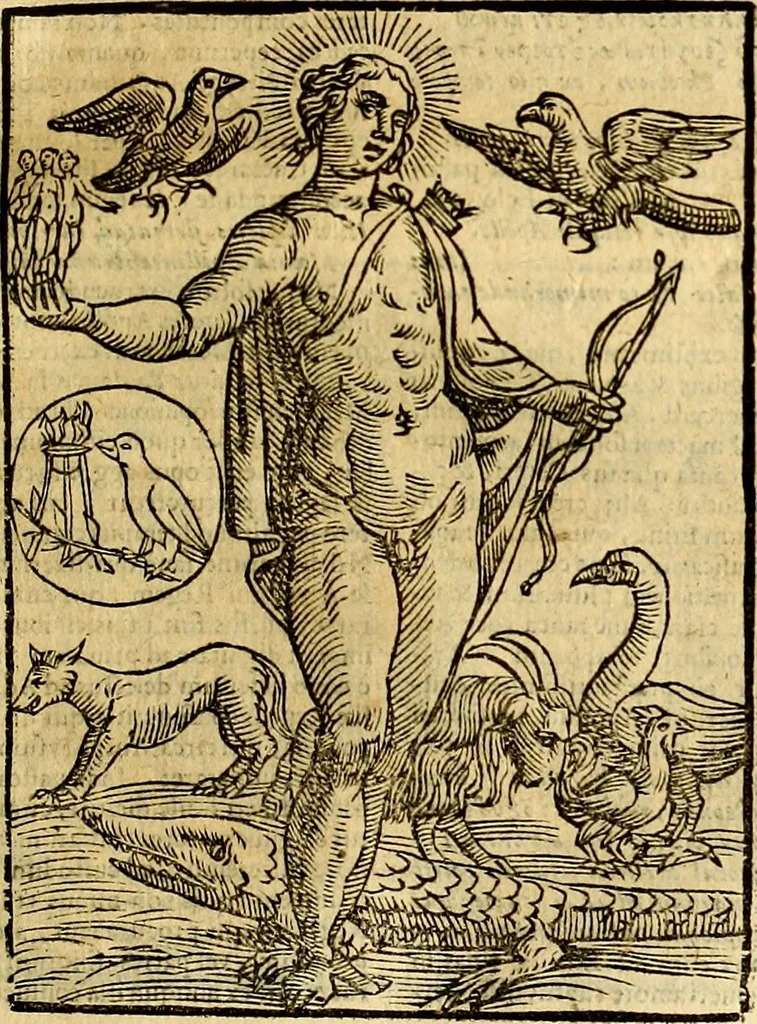 An illustration from Natalis Comitis Mythologiae sive Explicationis fabvlarvm libri decem, in qvibvs omnia prope natvralis et moralis philosophiæ dogmata in veterum fabulis contenta fuisse perspicuè demonstratur, 1616, leaf 228