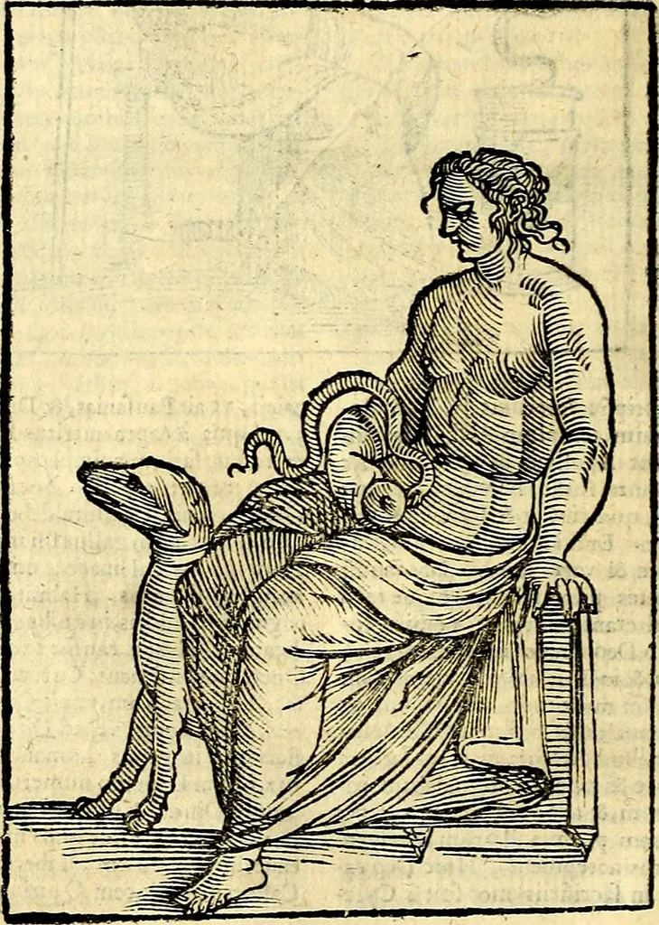An illustration from Natalis Comitis Mythologiae sive Explicationis fabvlarvm libri decem, in qvibvs omnia prope natvralis et moralis philosophiæ dogmata in veterum fabulis contenta fuisse perspicuè demonstratur, 1616, leaf 245